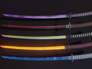 Stylized Katana Asset with five skins low poly game ready 3D Model