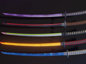 Gestileerde Katana Asset met vijf skins laag poly game klaar 3D Model