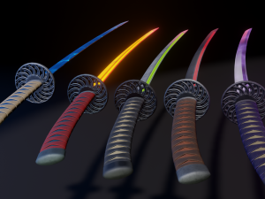 Stylized Katana Asset with five skins low poly game ready 3D Model
