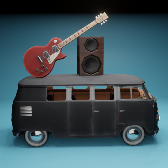 Kombi with Guitar on the roof low poly Modelo 3D .c4d .max .obj .3ds .fbx .stl .blend 