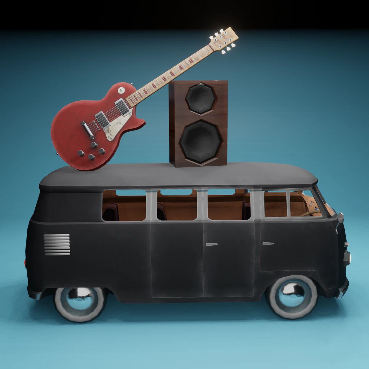 Kombi with Guitar on the roof low poly 3D Model .c4d .max .obj .3ds .fbx .stl .blend 