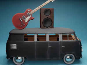 Kombi with Guitar on the roof low poly 3D Model