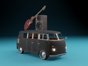 Kombi with Guitar on the roof low poly Modelo 3D