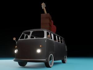Kombi with Guitar on the roof low poly Modelo 3D