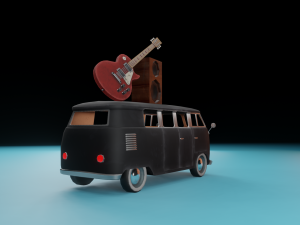 Kombi with Guitar on the roof low poly Modelo 3D