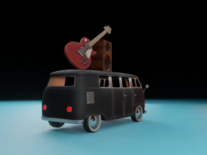 Kombi with Guitar on the roof low poly 3D Model