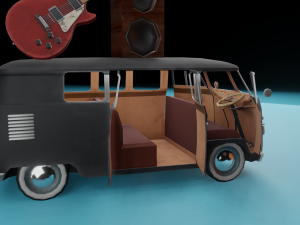 Kombi with Guitar on the roof low poly Modelo 3D