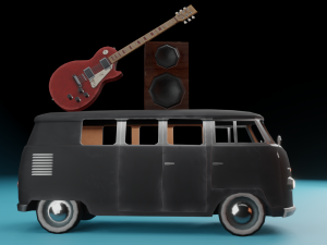 Kombi with Guitar on the roof low poly Modelo 3D