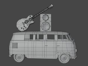 Kombi with Guitar on the roof low poly Modelo 3D