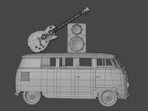 Kombi with Guitar on the roof low poly 3D Model