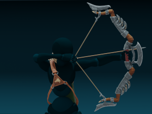 Fantasy Wooden bow with armor blades and stylized quiver Modelo 3D