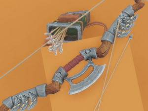 Fantasy Wooden bow with armor blades and stylized quiver Modelo 3D