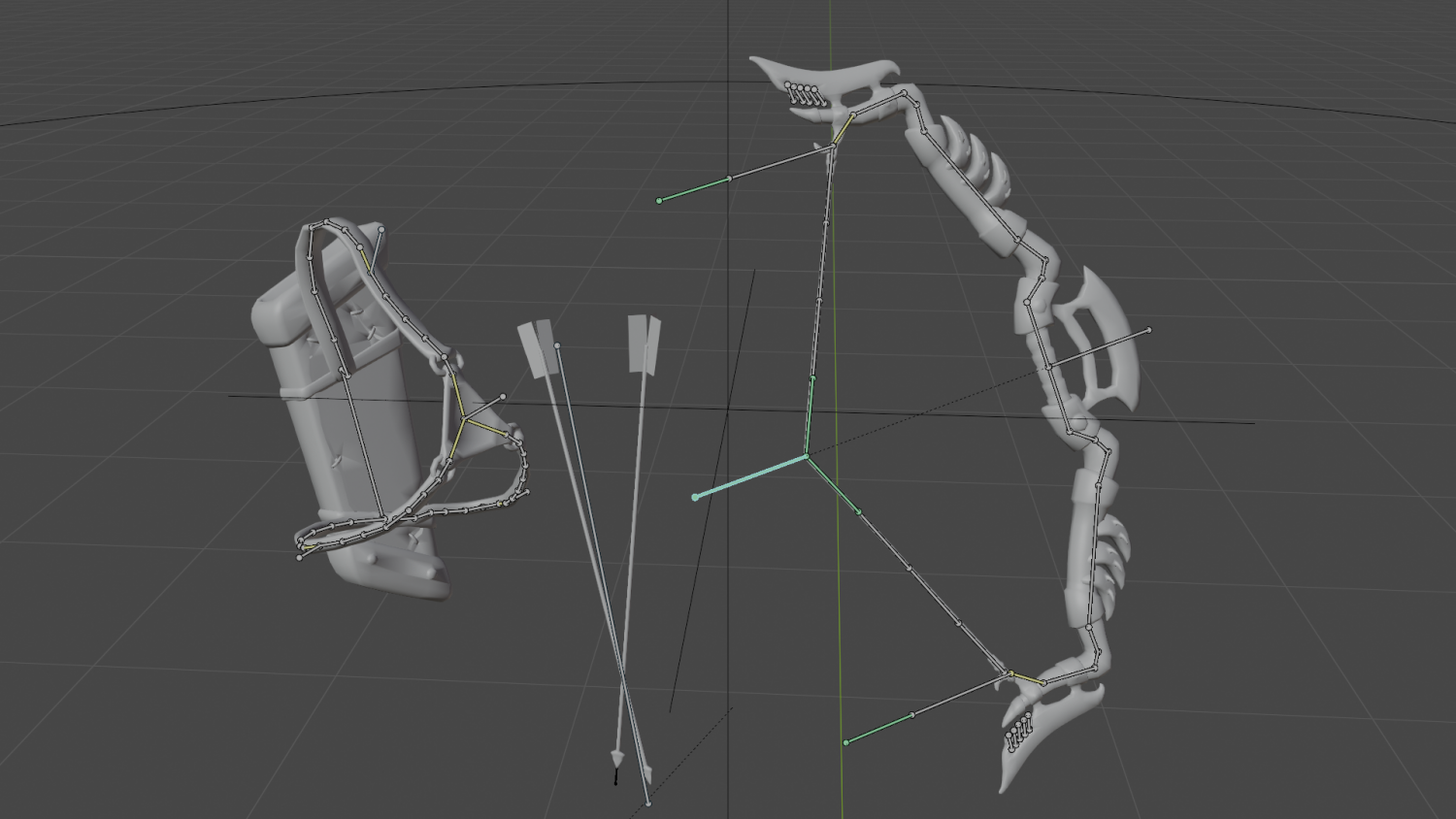 Fantasy Wooden Bow With Armor Blades And Stylized Quiver 3D Модель.