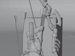 Fantasy Wooden bow with armor blades and stylized quiver Modelo 3D