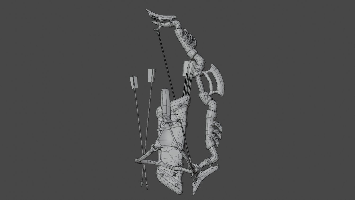 Fantasy Wooden Bow With Armor Blades And Stylized Quiver 3D Модель.