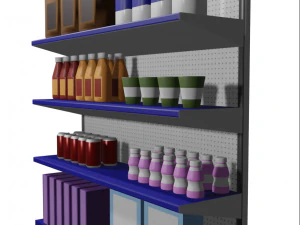Supermarket shelf and products 3D Model