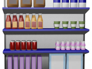 Supermarket shelf and products 3D Model