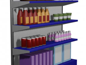 Supermarket shelf and products 3D Model