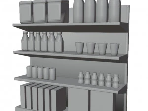 Supermarket shelf and products 3D Model