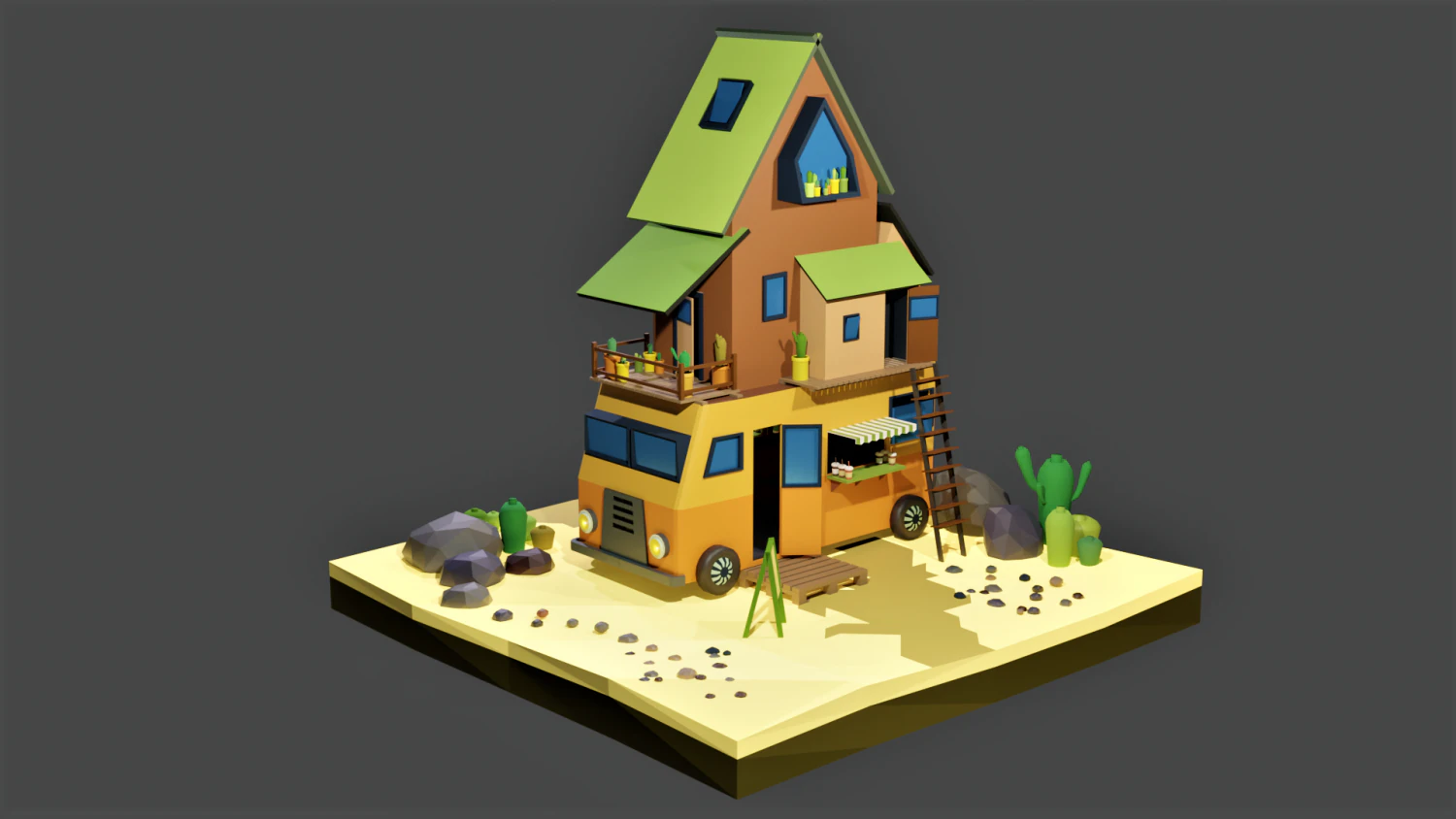 Camping car 3D Model .c4d .max .obj .3ds .fbx .stl .blend