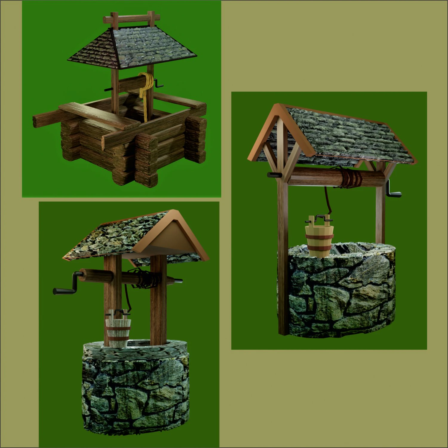 Model collection Water well 3D Model .c4d .max .obj .3ds .fbx .stl .blend 