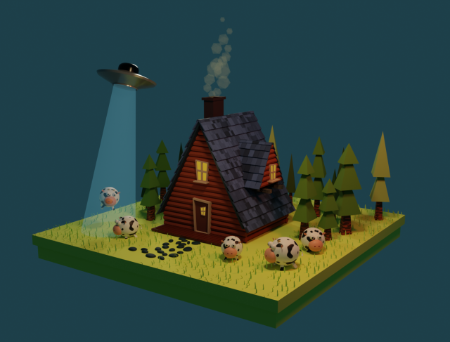 Farm with cows 3D Модель .c4d .max .obj .3ds .fbx .stl .blend 