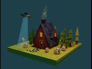 Farm with cows 3D-Modell