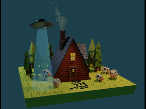 Farm with cows 3D Модель