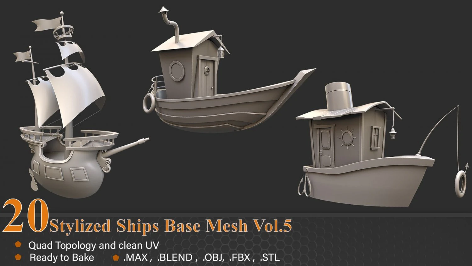 Ship pack 3D Model .c4d .max .obj .3ds .fbx .stl .blend 