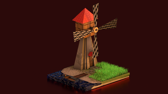 Windmill 3D Модель .c4d .max .obj .3ds .fbx .stl .blend 