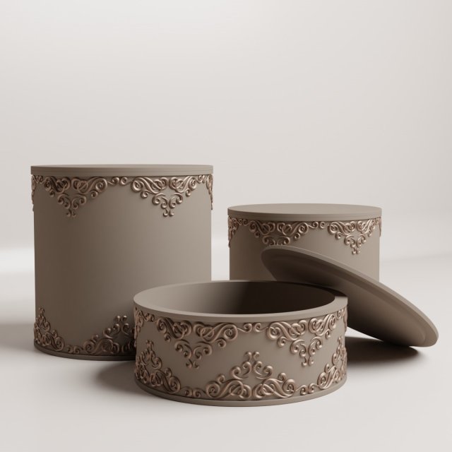 Set of decorative boxes with lids 3D 打印模型 .c4d .max .obj .3ds .fbx .stl .blend 