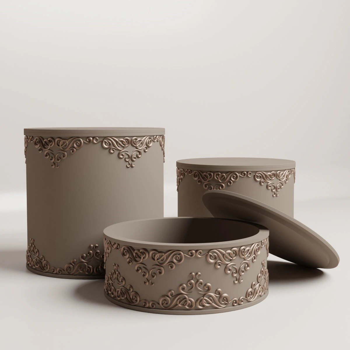 Set of decorative boxes with lids 3D Print Model .c4d .max .obj .3ds .fbx .stl .blend