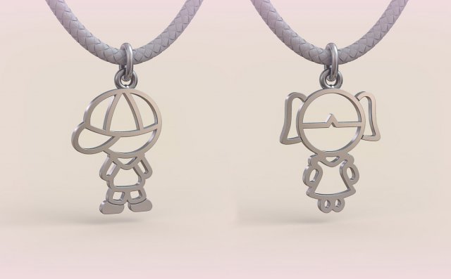Pendants - Boy and Girl - 02 3D Baskı Modeli .c4d .max .obj .3ds .fbx .stl .blend 