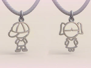 吊坠 - 男孩和女孩 - 02 3D 打印模型
