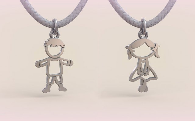 Pendants - Boy and Girl - 03 3D Принт Модель .c4d .max .obj .3ds .fbx .stl .blend