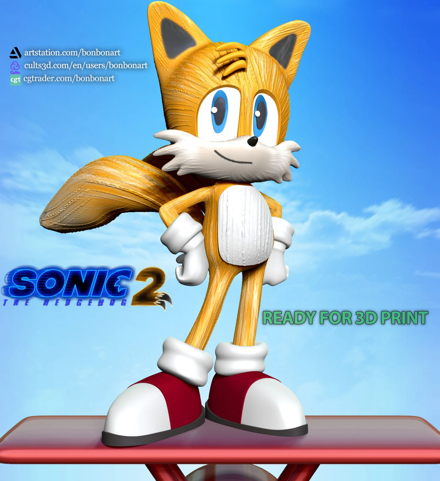 Tails - Sonic the Hedgehog 2 Fanart 3D Print Model .c4d .max .obj .3ds .fbx .stl .blend 