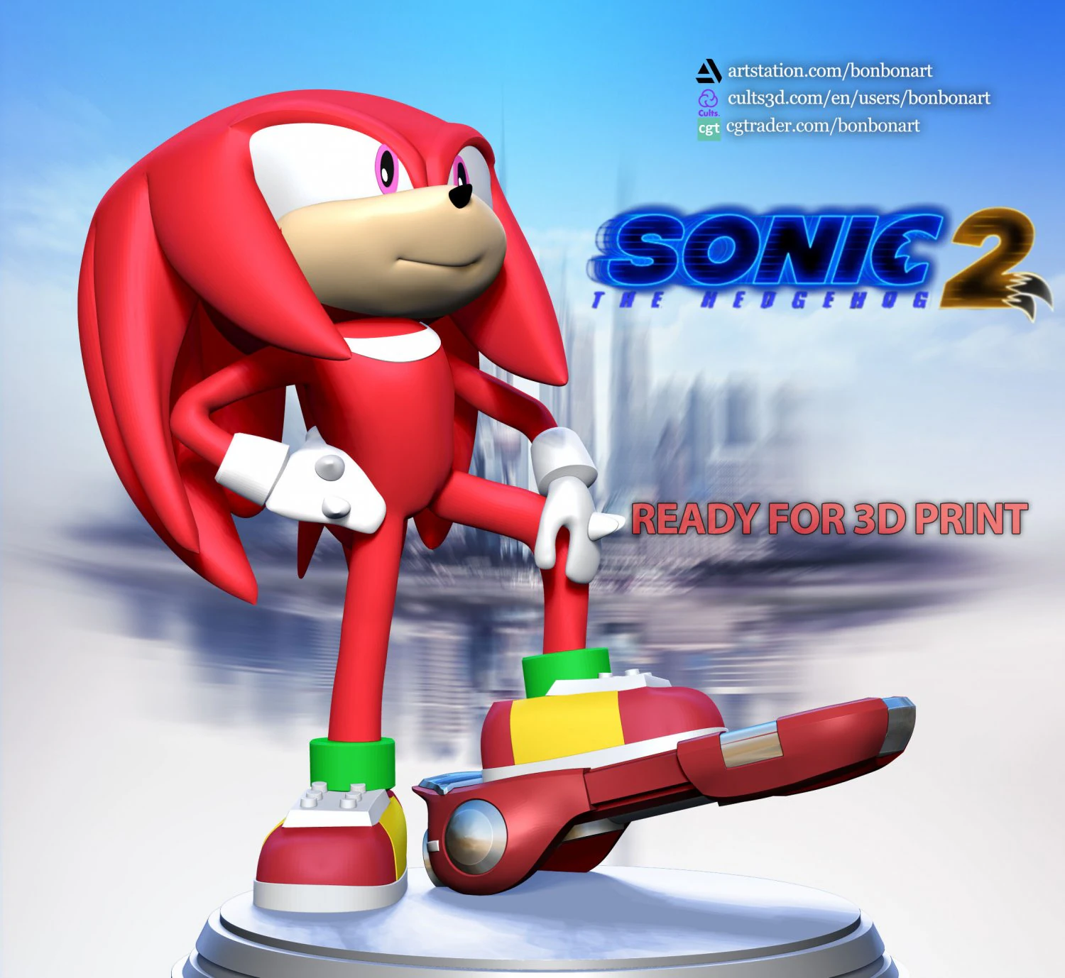 Knuckles - Sonic the Hedgehog 2 Fanart 3D Print Model .c4d .max .obj .3ds .fbx .stl .blend 