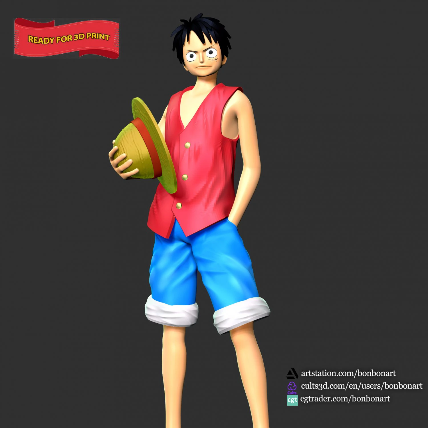 Luffy- One Piece 3D Print Model .c4d .max .obj .3ds .fbx .stl .blend 