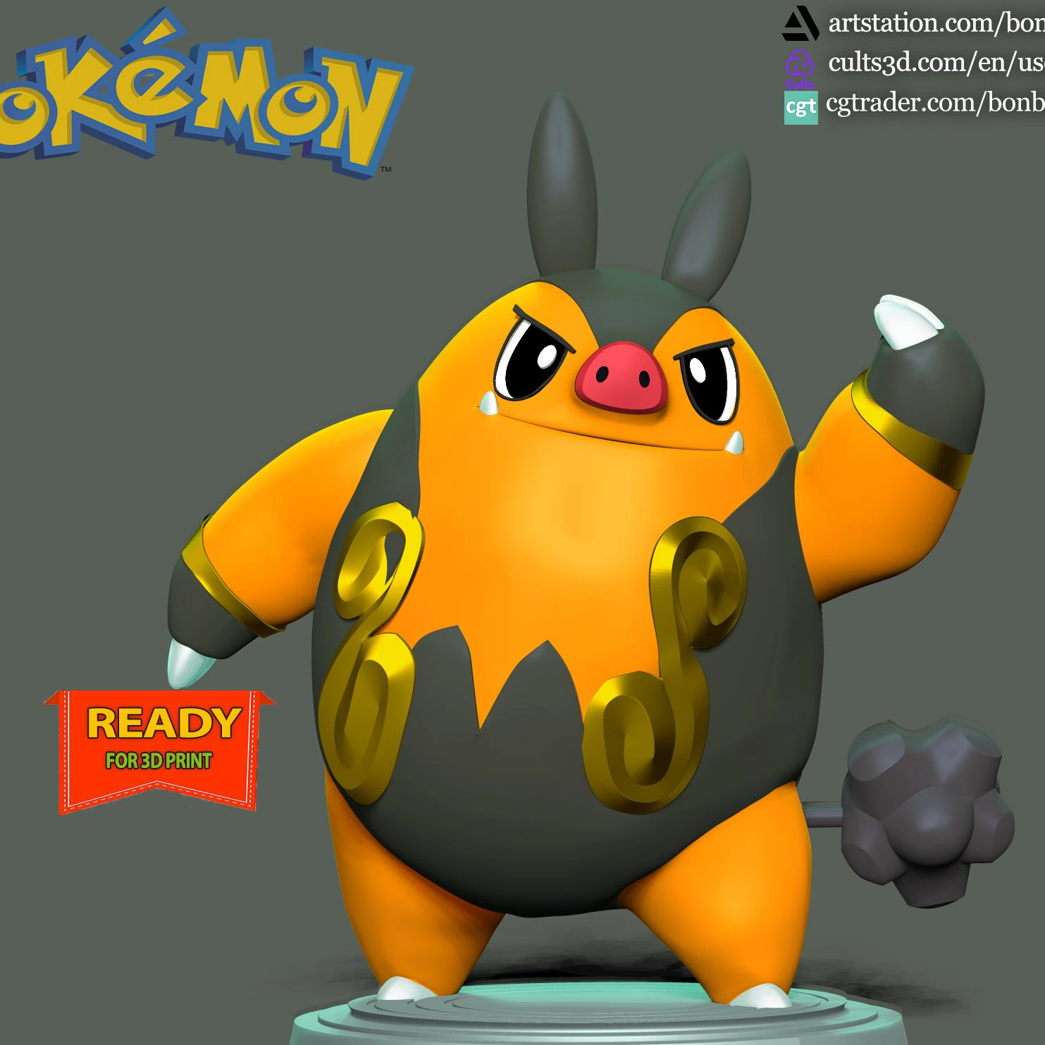 Pignite- Pokemon Go 3D Print Model .c4d .max .obj .3ds .fbx .stl .blend 