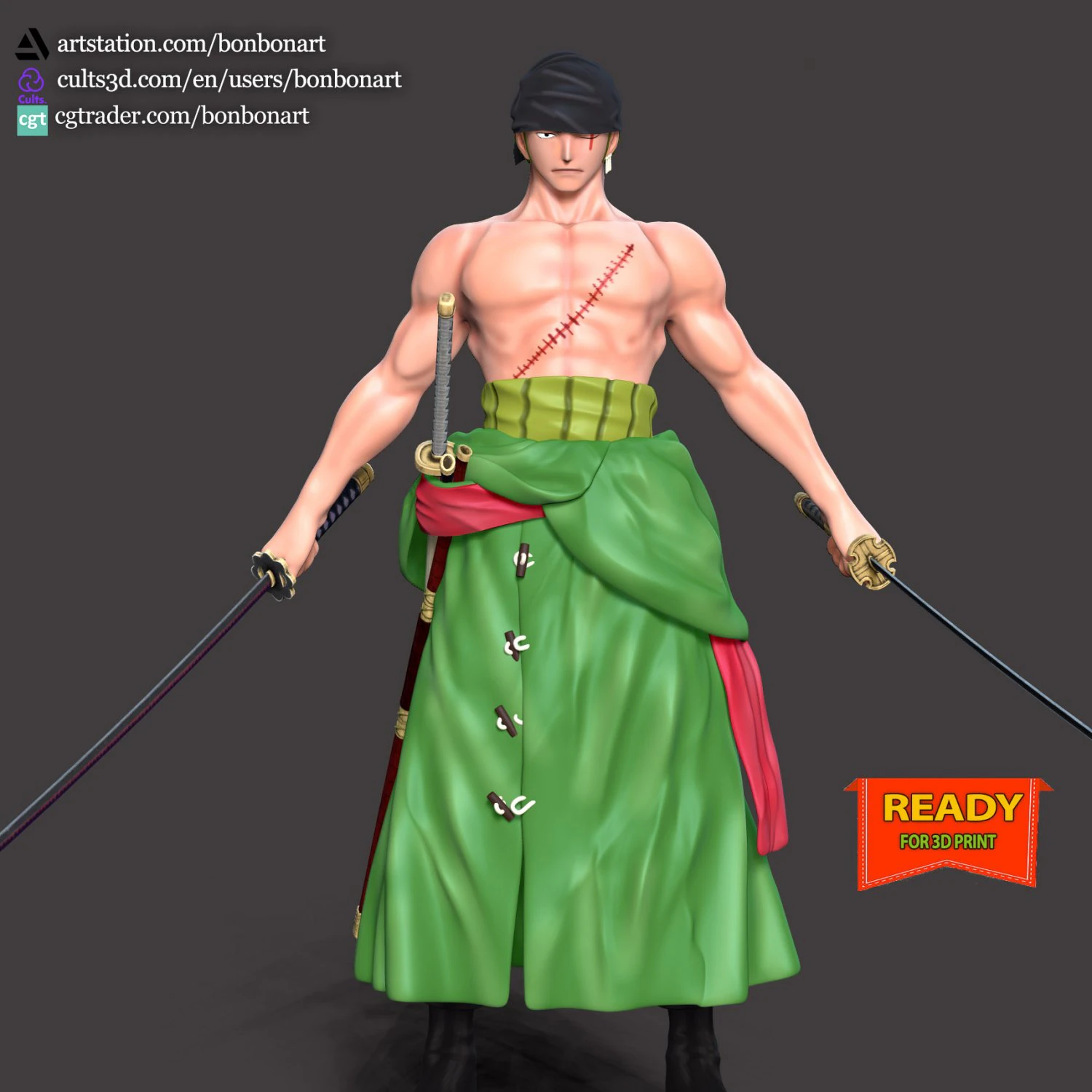 Roronoa Zoro - One Piece 3D Print Model .c4d .max .obj .3ds .fbx .stl .blend