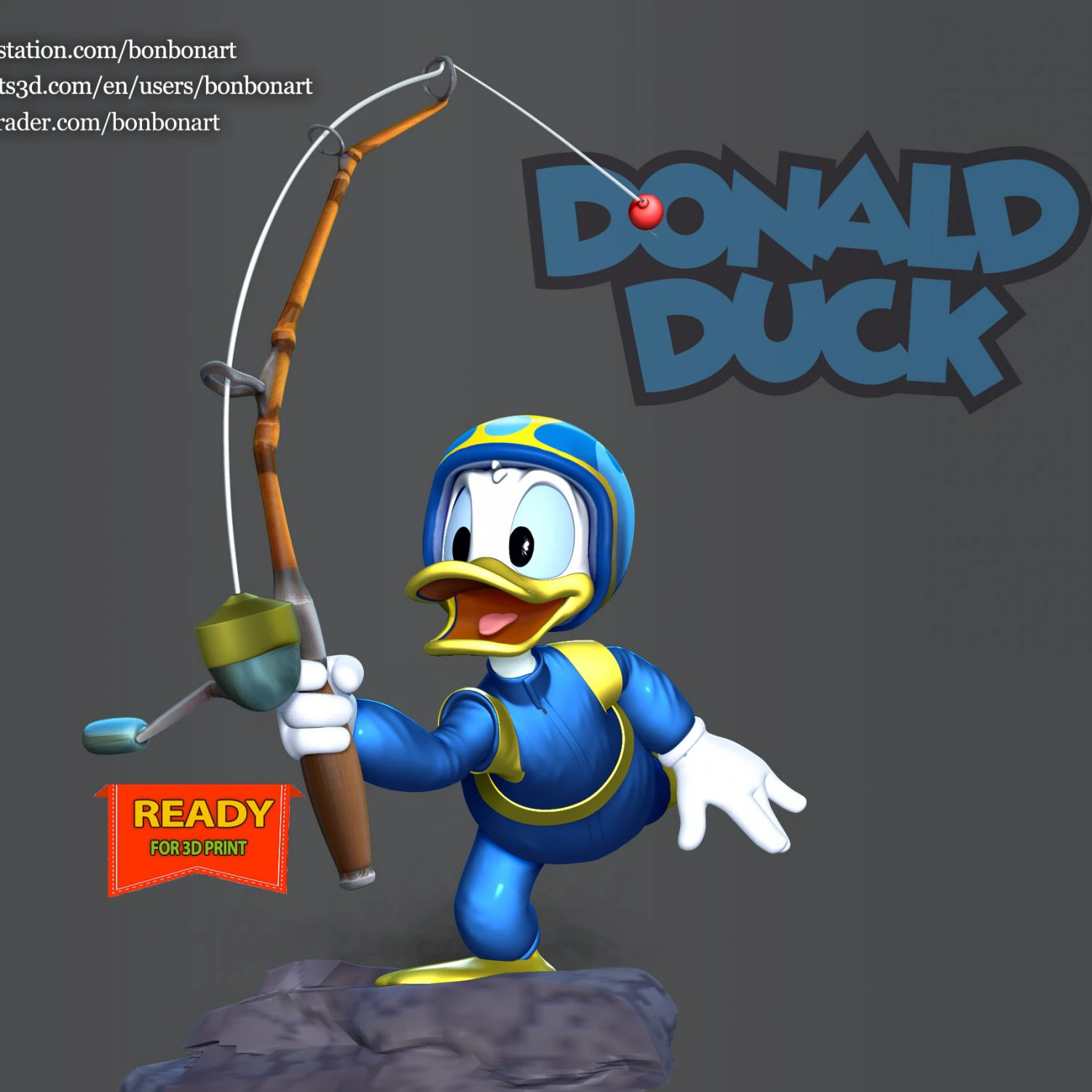 Donald Duck - Fishing 3D Print Model .c4d .max .obj .3ds .fbx .stl .blend 