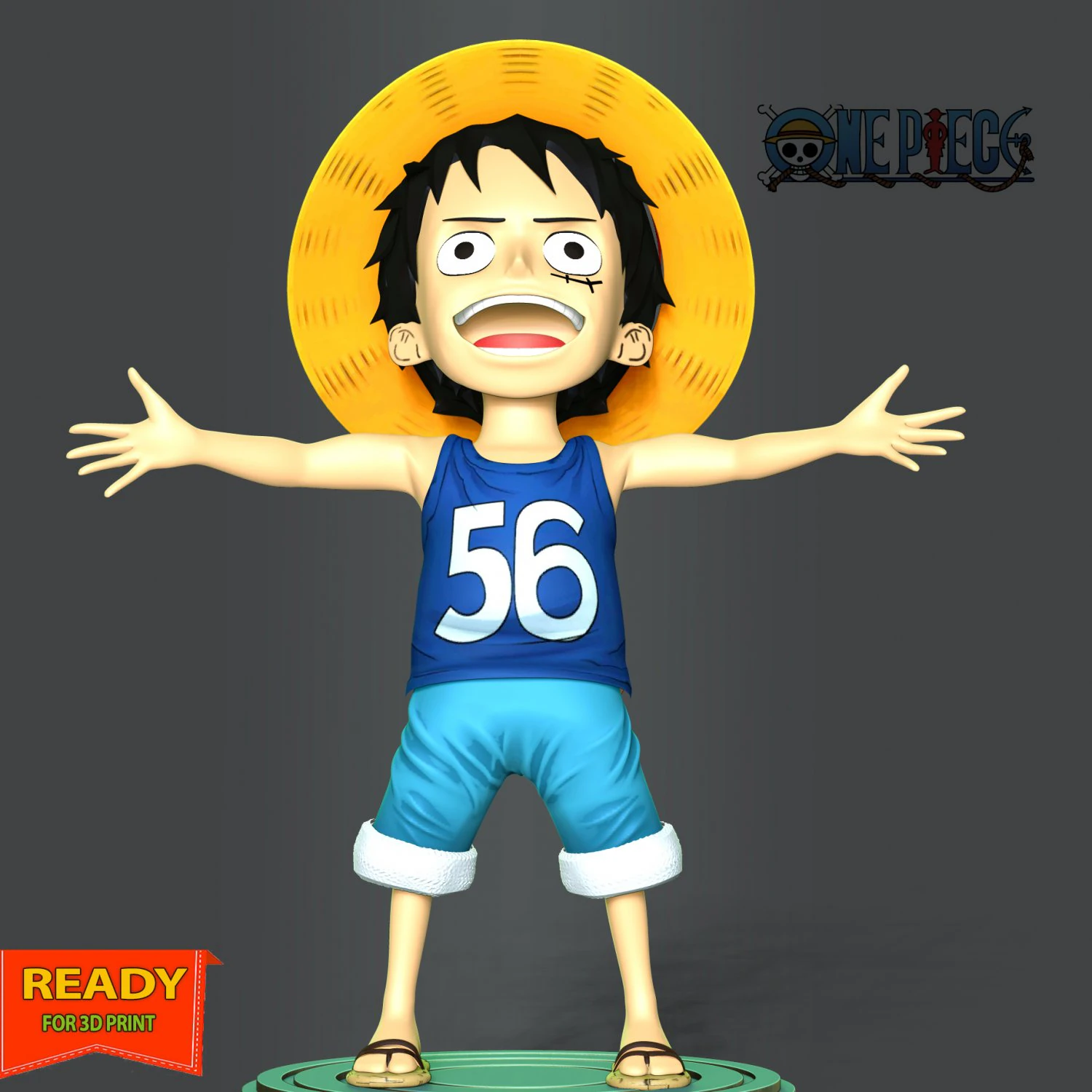 Kid Luffy - One Piece 3D Print Model .c4d .max .obj .3ds .fbx .stl .blend 