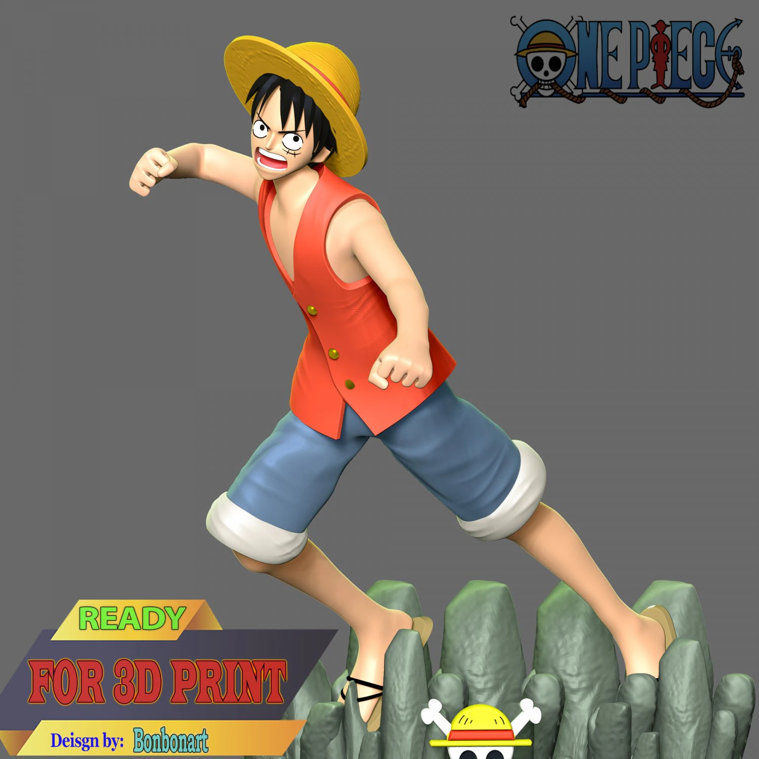 One Piece - Luffy 3D Print Model .c4d .max .obj .3ds .fbx .stl .blend 