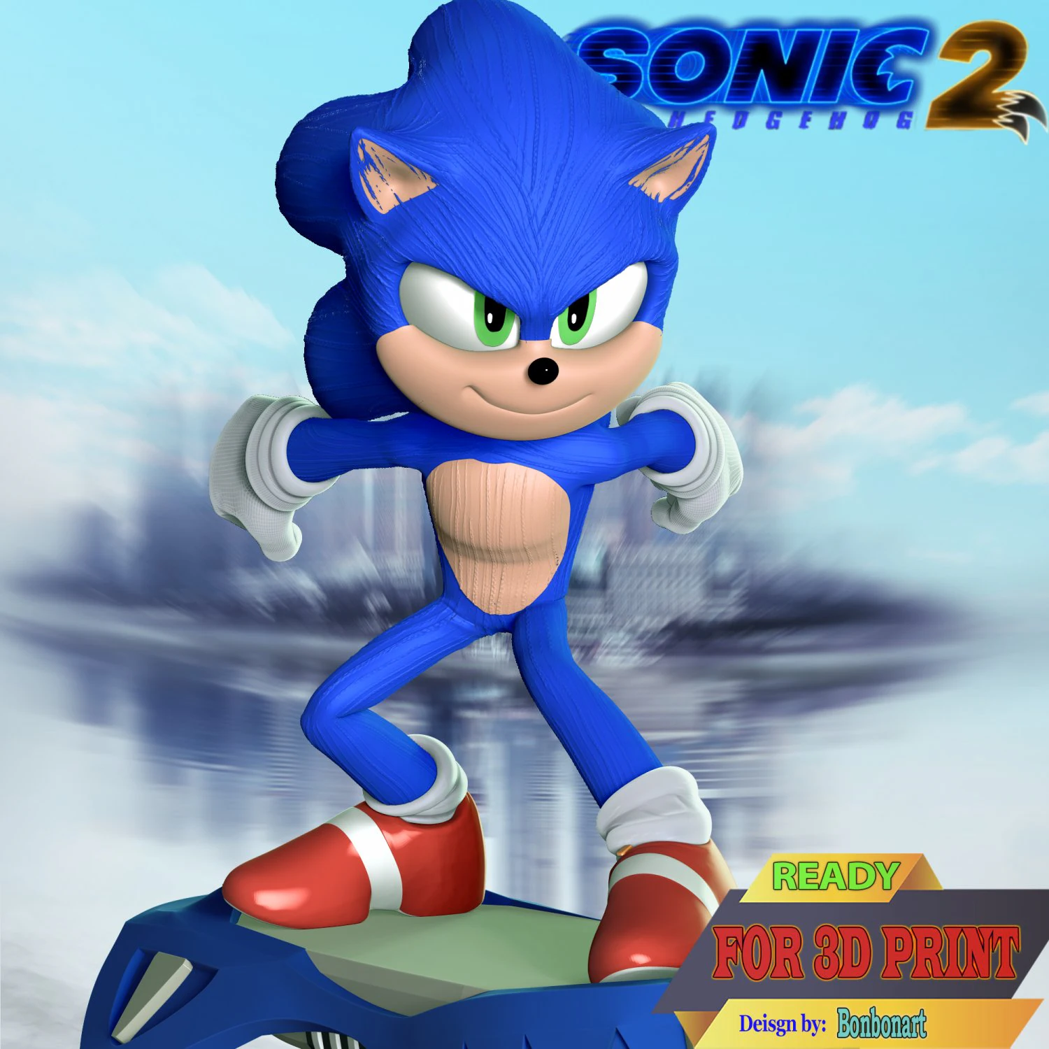 Sonic the Hedgehog 2 3D Print Model .c4d .max .obj .3ds .fbx .stl .blend