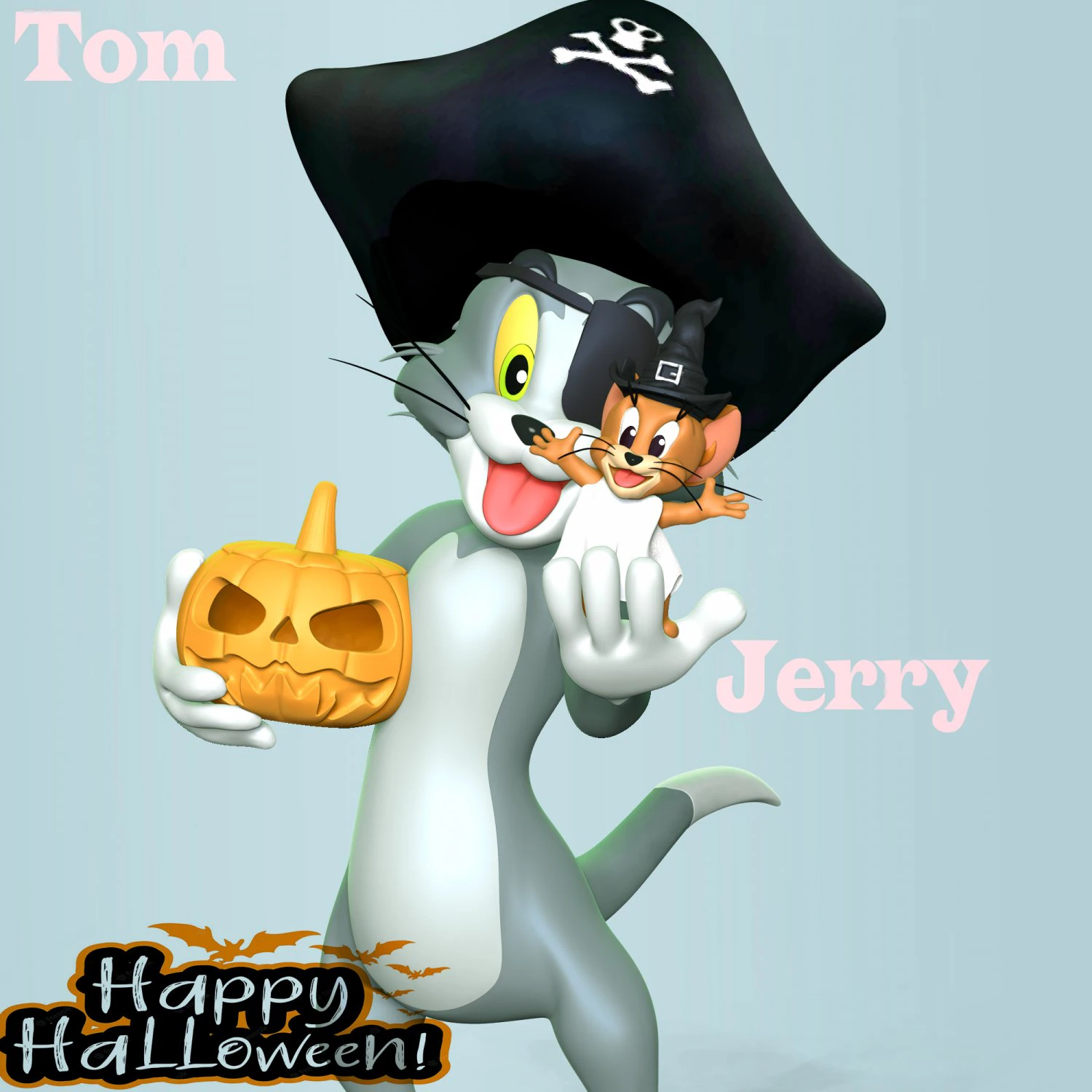 Tom - Jerry With Halloween 3D Print Model .c4d .max .obj .3ds .fbx .stl .blend