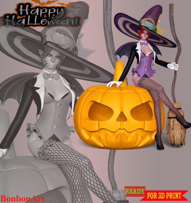 Witch With Halloween Modelo de Impressão 3D .c4d .max .obj .3ds .fbx .stl .blend 