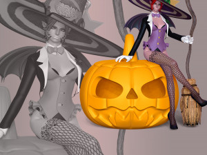 Witch With Halloween Model Cetak 3D