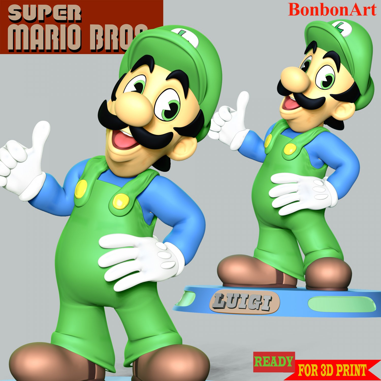 Luigi - Super Mario Bros Modello di stampa 3D in Figurine 3DExport