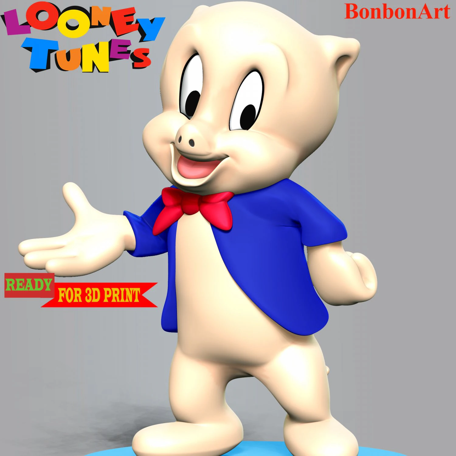 Porky Pig - Looney Tunes 3D Print Model .c4d .max .obj .3ds .fbx .stl .blend 