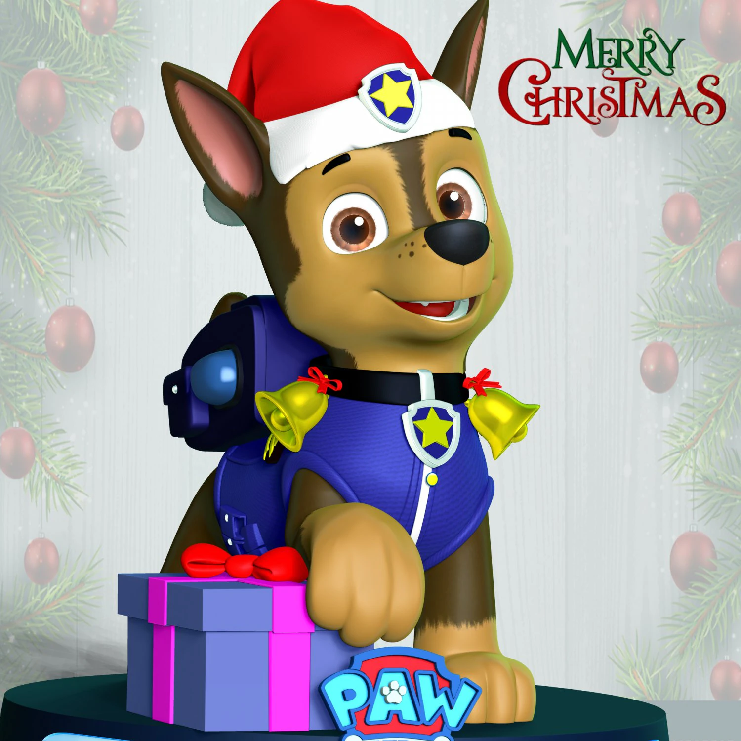 Chase Paw Patrol - Merry Christmas 3D Print Model .c4d .max .obj .3ds .fbx .stl .blend 